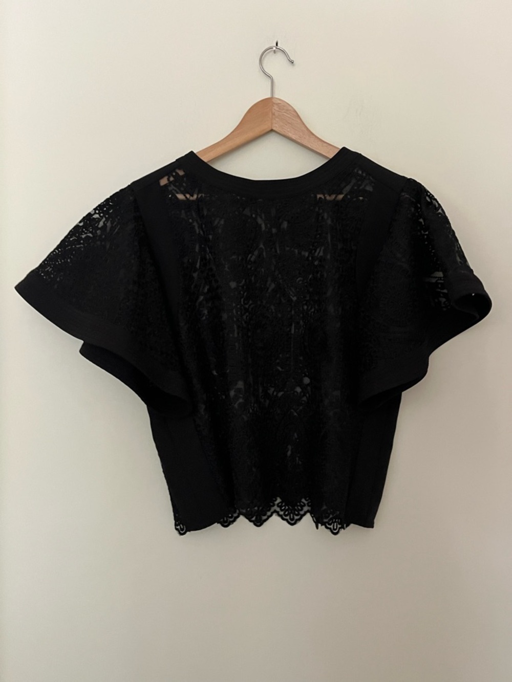 Lace Mesh Butterfly Sleeved Black Blouse S